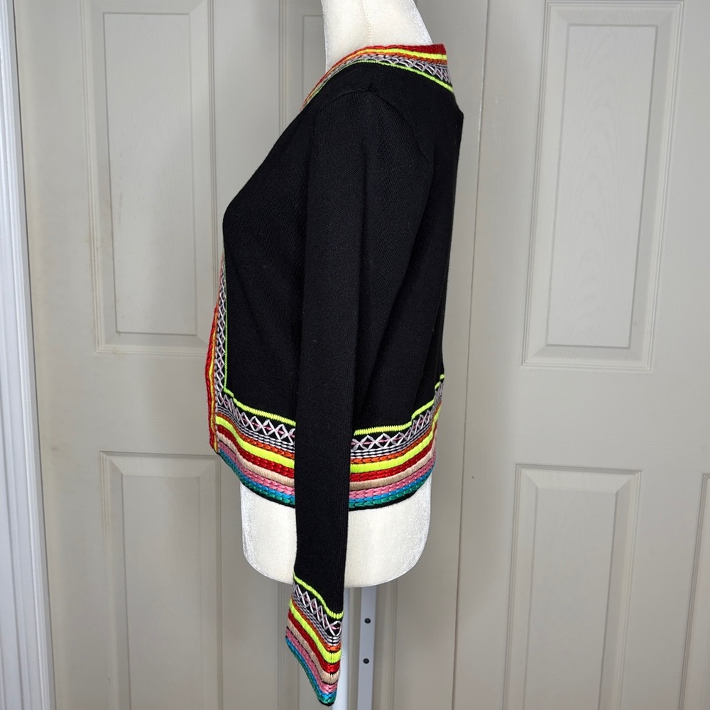 ALICE+OLIVIA Round Neck Meemee Embroidered Open Front Cropped Cardigan S/P A33 - Picture 4 of 11